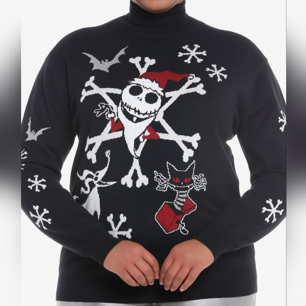 The Nightmare Before Christmas Jack Snowflake Knit Turtleneck Sweater NWT